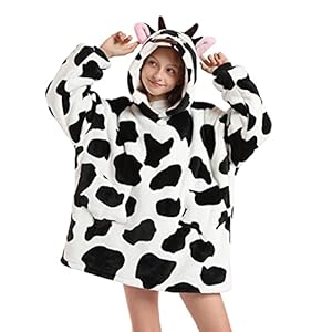 Wearable Blanket Hoodie for Kids Girls Boy 4-12YR Oversized Animal Hooded Blanket Super Soft Comfortable Warm Flannel Birthday Gift Cow