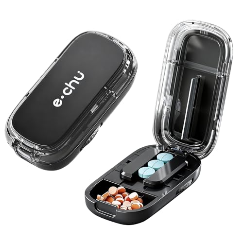 Taglia Pastiglie, Taglia Pillole Tagliapillole Compresse di Precisione in 2, Spezza Pastiglie Grandi e Piccole con Lama Acciaio Inox, Adatto alla vita quotidiana e ai viaggi (Nero)