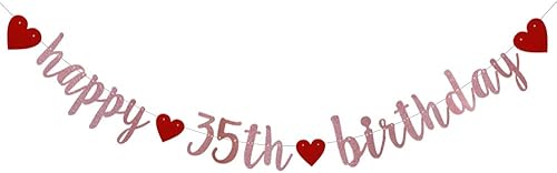 SUNbetterland - Cartel de feliz cumpleaños 35, guirnaldas de papel con purpurina de oro rosa para suministros de decoración de fiesta de cumpleaños