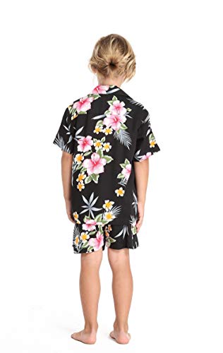 Image of Family Matching Hawaiian Clothes, Hibiscus Black | Black Hibiscus Print • Soft Rayon Fabric • Family Matching Outfits • Vacation Ready • Luau Party Wear