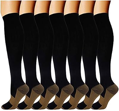 Double Couple Copper Compression Socks (7 Pairs) - Knee High Support Stockings for Men and Women, Id...