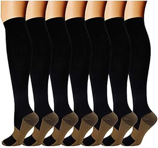 7 Pairs Copper Compression Socks for Men Women 20-30 mmHg Knee High Stockings