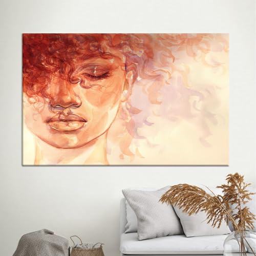 Stunning Abstract Woman Portrait Canvas Print Curly Haired Girl Wall
