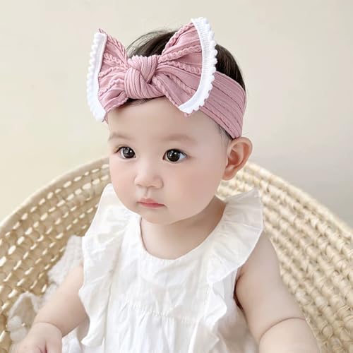 Soft Stretchy Nylon Bows Headbands for Baby Girls Bow-knot Turban Head Wrap Elastic Wide Hair Accessories for Newborn Infant Toddlers Kids (Pink A, Elastic)