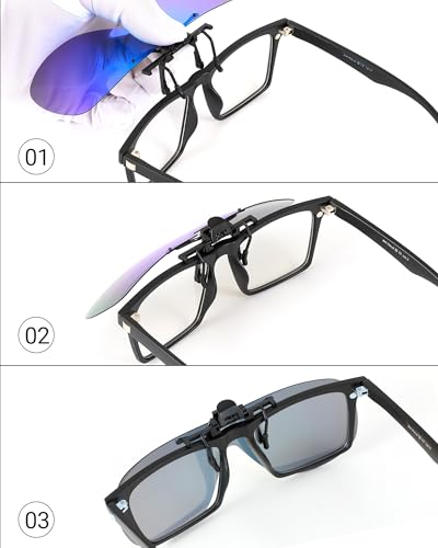 Image of JM Polarized Clip on Sunglasses Frameless Flip Up One Piece Shield Lens for Prescription Glasses