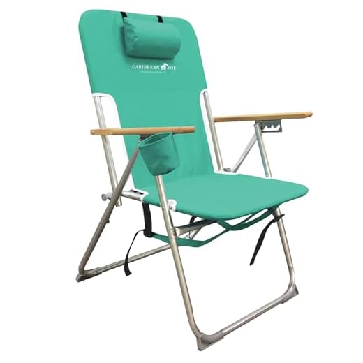 Caribbean Joe Folding Beach Chair, 4 Position Portable Backpack Foldable Camping Chair with Headrest, Cup Holder, and Wooden Armrests, Teal