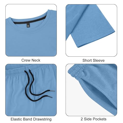 Uni Clau Mens Short Sets 2 Piece Outfits Fashion Summer Tracksuits Casual Shirt and Shorts Set LightBlue XL
