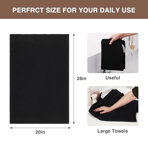Image of Homaxy 100% Cotton Oversized Waffle Weave Kitchen Dish Towels, Ultra Soft Absorbent Quick Drying Cleaning Towel, 20 x 28 Inches, 8-Pack, Black