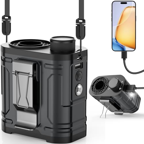 BISWITIF Portable Clip Fan (16000rpm, 10000mAh).