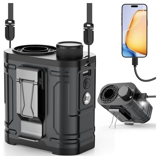 Personal Hands-Free Wearable Waist Fan: 8-40H Runtime, 10000mAh USB-C Rechargeable Belt Fan, Adjustable 0-100 Wind, LED Flashlight, Compact & Cooling for Men, Outdoor Worker, Jobsite, Camping