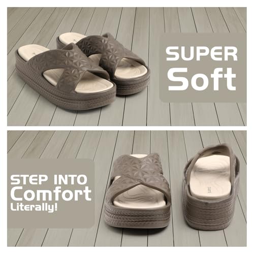 Image of ICONIC Women Sandals with Super Soft Insole | Ergonomic Footbed | Lightweight | Platform Heel | Cushioned Sole | Suggested by Doctors l Latest, Stylish and Trendy Slip-On for Girls and Ladies