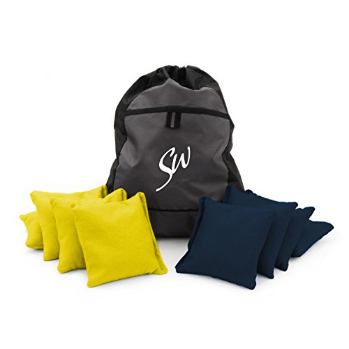 Slick Woody's Classic Corn Filled Cornhole Bags with Carrying Tote (Navy-Yellow)