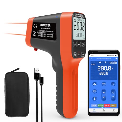 Digital Infrared Thermometer Gun 30:1, BTMETER Dual Laser IR Temperature Gauge BT-1600APP Measure High Temp -58℉ to 2912℉ with Data Logging for HVAC Kiln Forge Oven Pizza Cooking(Not for Human)
