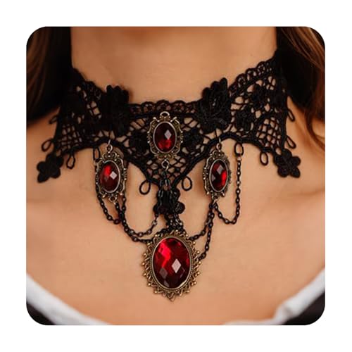 Gargantilla de Encaje, Gargantilla de Encaje Negro, Colgante Gótico, Collar de Encaje, Accesorios de Joyería para Halloween Fiesta para Mujeres y Niñas