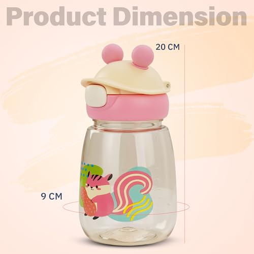 Image of BAYBEE SnowSip Baby Sipper Bottle with Straw for Kids | Spill Proof & BPA Free Safe Sipper 540ml | Cute Cartoon Design Smooth Sipping & Adjustable Strap | Drinking Water Bottle for School Kids (Pink)