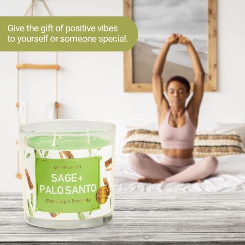 Magnificent 101 Sage & Palo Santo Energy Cleansing Candle In 14-Oz. Glass Holder: 100% Natural Soy Wax & Essential Oils For Smudging, Aromatherapy, Meditation, Intention Setting; Housewarming Gift #TOP5