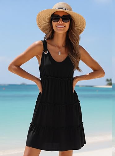 Image of ETCYY Sundresses for Women 2026 Vacation Swimsuit Cover Ups Boho Floral Beach Dress T-Shirts Tank Dresses