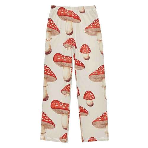 Red Mushrooms Boys Pants Boys Athletic Pants Long Pant for Boywith Pockets Wide-Leg Size 6-14Y