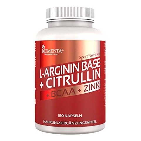 BIOMENTA L-Arginin + Citrullin - 150 L Arginin Citrullin Kapseln mit 3.500 mg Arginin Base, 1.000 mg L Citrullin Malat Pulver, anreichert mit 1.000 mg BCAA und Zink Cover