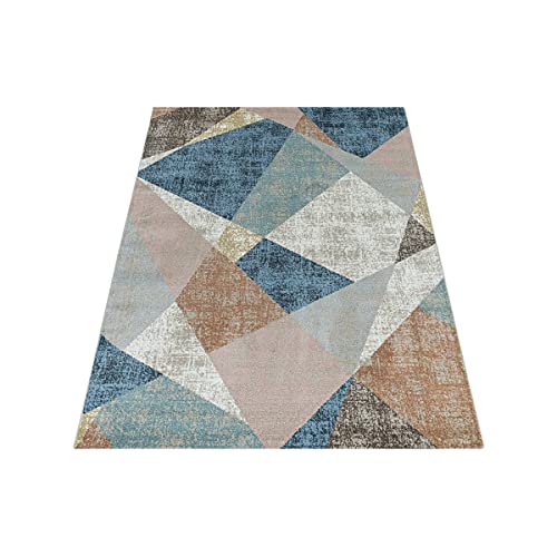 Tapis géométrique triangle moderne multicolore à poils courts résistant 80x250 cm - 4