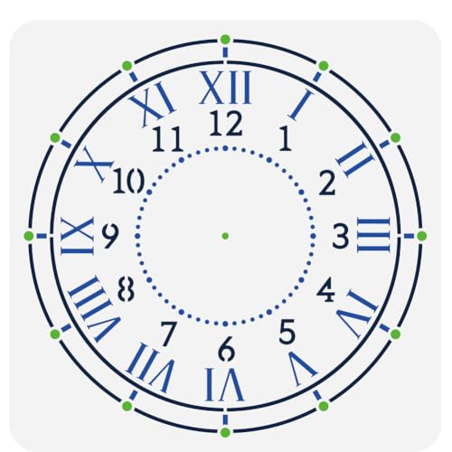 FINGERINSPIRE Plantilla de cara de reloj para pintar de 30 x 30 cm, plantilla de dibujo de patrón de reloj grande, números romanos, plantilla de pintura de plástico PET para manualidad