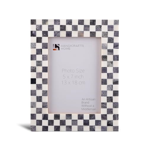 Handicrafts Home Handmade Bone Inlay Check Grey & White Picture Frame, 5x7