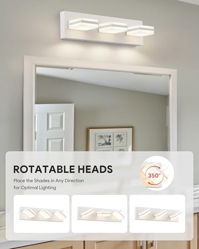 Image of VONLUCE Bathroom Vanity Light Fixture, 3-Light Modern LED Vanity Lights, 3CCT Adjustable Bathroom Light with Memory Function Rotatable Shades, 18 inch Wall Lighting Fixture Over Mirror, Matte White