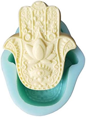 HAMSA Lotus in the Palm Silicone Soap Mold Khamsah Hamsa Hand Silicone Mold for DIY Soap Making Hand of Fatima Mascot Candle Resin Mold