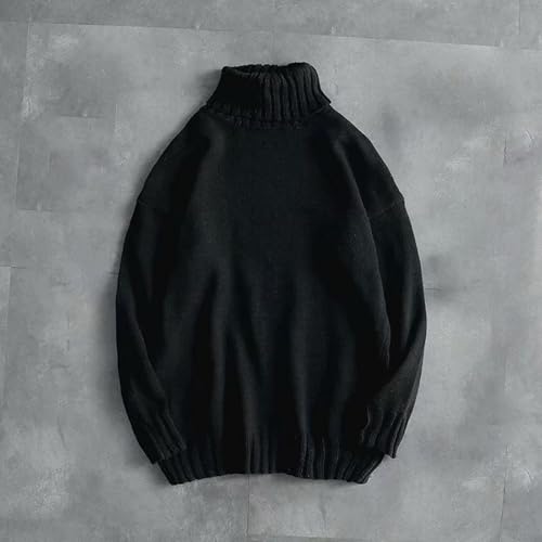 Mens Long Sleeve High Round Neck Cable Knit Sweaters Casual Oversized Sweater Pullover Fall Winter Warm Sweater2