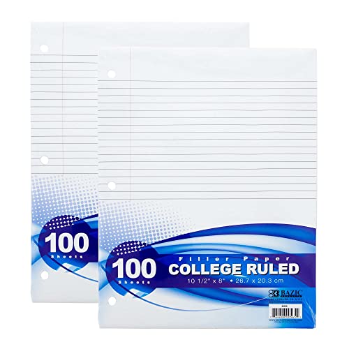 BAZIC Products College-Ruled Filler Paper, 100 Sheets, 2-Pack
