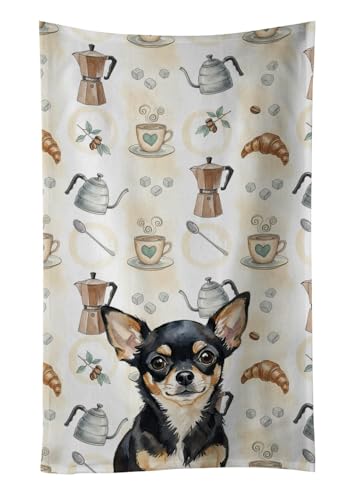 Caroline's Treasures Black and Tan Chihuahua Coffee Bar Kitchen Towel Velour Plush Front and Cotton Loop Back Machine Washable