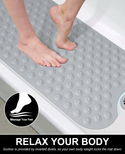 Othway No Suction Cup Bath Mat: 39X16Inch Extra Long Bathmat│Perfect For Ordinary Or Refinished Bath Tubs │Made Of Nature Rubber│Protect Your Bathtub (Grey) #TOP4
