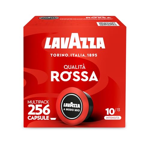 Lavazza A Modo Mio Qualità Rossa, 256 Capsule Caffè, per un Espresso con Note Aromatiche di Cioccolato e Frutta Secca, Arabica e Robusta, Intensità 10/13, Tostatura Media, 16 Confezioni da 16 Capsule