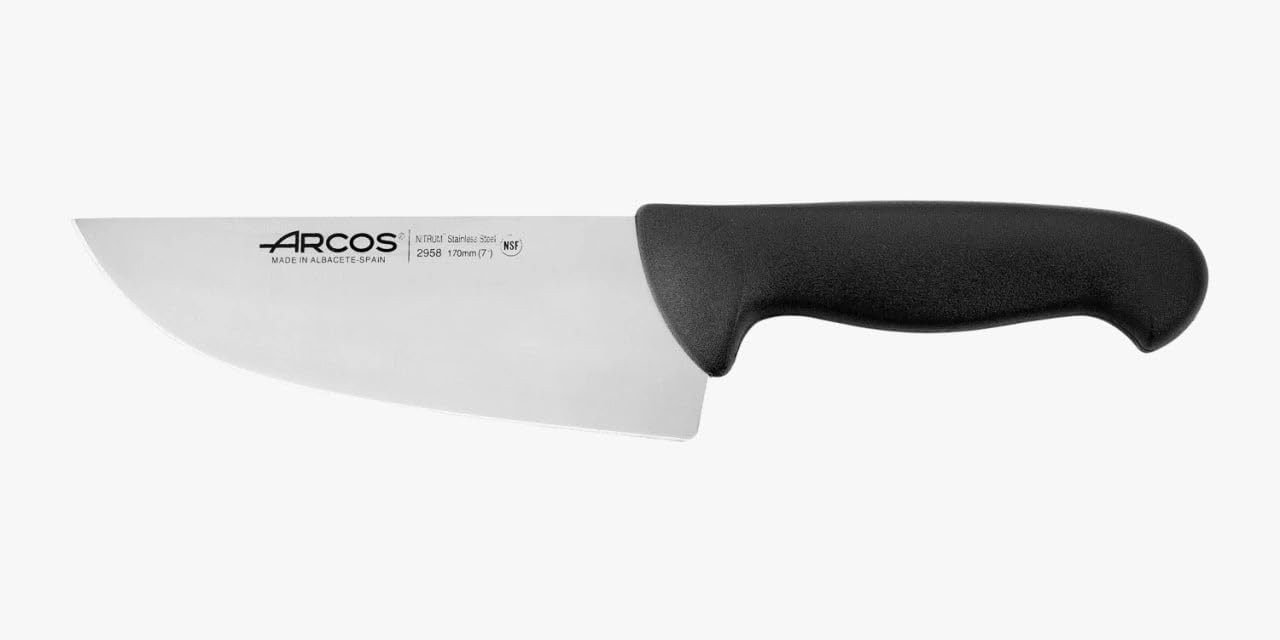 Arcos Butcher Knife 7 Inch Nitrum Stainless Steel. Professional Cooking Knife For Cutting Meat, Fish and Vegetables. Ergonomic Polyoxymethylene Handle. Series 2900. Color Black.