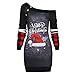 Produktbild BOLANQ Damen Weihnachten Shoulder Tops Schneeflocke Weihnachten Hut Druck Plaid Pullover Buttons Große Lange Tops(XXXXX-Large,Schwarz)