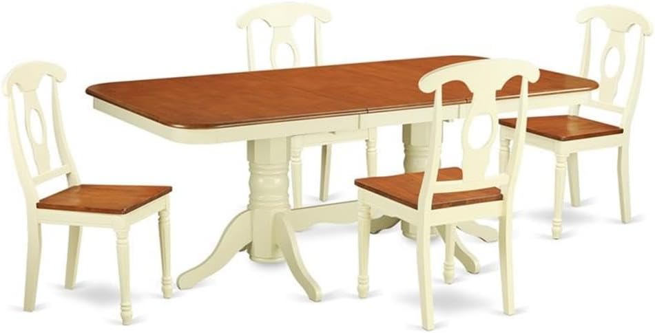 NAKE5-WHI-W 5 Piece Kitchen Table & Chairs Set Includes a Rectangle Dining Room Table with Butterfly Leaf and 4 Dining Chairs, 40x78 Inch, Buttermilk & Cherry