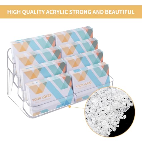 2 Pack Plastic Business Card Holder for Desk, Clear Acrylic Business Card Organizer, 8 Pockets 4 Layers Business Card Display Stand for Office