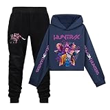 Huntrix KPop Huntr/x Trainingsanzüge für Mädchen – 2-teiliges Set Pullover & Jogginghose, Teenager Kapuzenpullover, Bedruckter Kapuzen Hontrix Pulli Fleece Pullover, Trendiges Kpop Fan Set