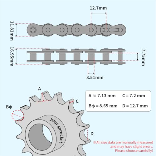 TOPENS LT08B Roller Chain 20 Feet with 2 Connecting Links for Chain Driven Sliding Gate Opener for Replacement and Extension 08B Metric Standard 428#