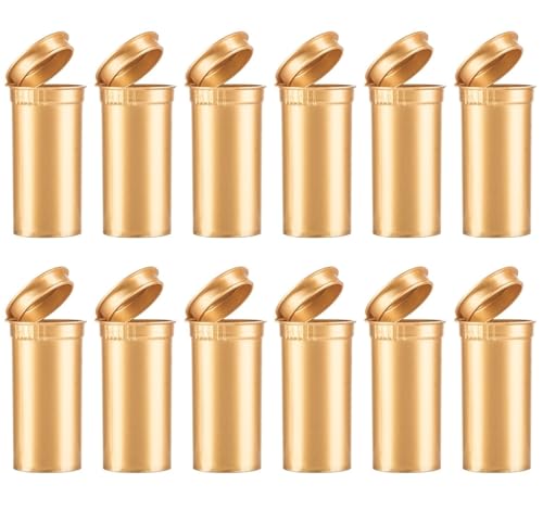 Multi-Use Airtight Empty Pill Bottles, 13 Dram Child Resistant Plastic Pop Top Bottle Organizer for Supplements, Vitamins & Medicines, 12 Pack (Gold Opaque)