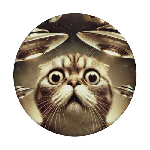 Chat UFO Invasion Cosmic Mystery Fun Alien Weird PopSockets PopGrip Adhésif – vue 3