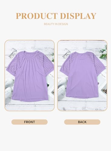 Image of Eytino Plus Size Tops for Women Summer Lace Short Sleeve Crewneck Loose Casual Blouse Tunic T Shirts(1X-5X)