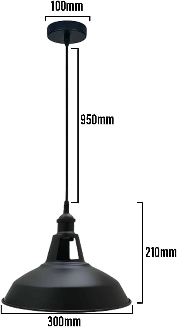 LEDSone Lampa wisząca sufitowa, nowoczesna, wisząca, retro, vintage, industrialna, metalowa, do jadalni, garażu, przedpokoju (czarny + żarówka), 2 szt