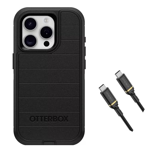 OtterBox iPhone 15 Pro (�̂�) - �f�B�t�F���_�[�V���[�Y�P�[�X - �P�[�X�̂� - USB-C - USB-C�P�[�u���t�� - ���ŏ�v - �|�[�g�ی� - �񏬔��p�b�P�[�W - �u���b�N