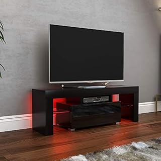 Vida Designs Luna LED TV Unit 1 Drawer Modern Gloss Matte MDF Living Room Cabinet Media Stand Furniture RGB Light Black
