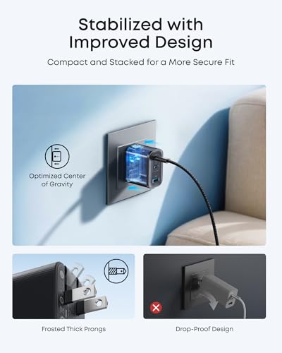 Anker Nano Charger, Ultra-Fast 70W Output 3-Port USB C Charger Block, Fast Charging, Compact and Stylish, for iPhone 17/