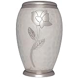 White Rose Funeral Urn by Liliane - Cremation Urn for Human Ashes - Adult Size - Hand Made in Brass