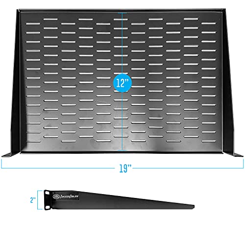 Axcessables 1U Vented Server Rack Shelf | 1U Universal Rack Shelf With Protective Edges For 19" Av Equipment Rack & Cabinet| 12" Deep With Edges. | Single Cast Steel| 44Lb Capacity (2-Pack) #TOP2