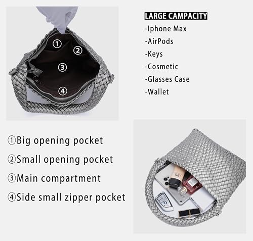 Woven Bag for Women,Artificial Leather PU Champagne Bag Large Summer Beach Travel Handbag and Purse Retro Handmade Shoulder Bag4