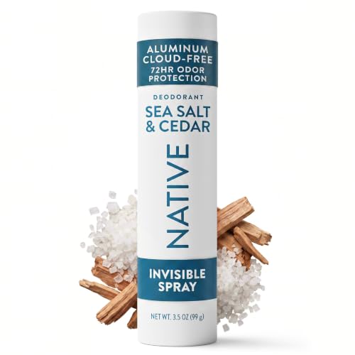 Native Deodorant Spray for Women and Men, Sea Salt and Cedar Scent, Aluminum-Free, 72-Hour Odor Protection for Underarms, Contains Plant-Based Ingredients, No Parabens, Cruelty-Free, 3.5 oz